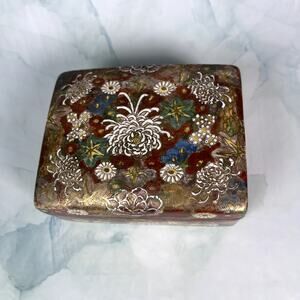 Japanese Ceramic Trinket Box – Hand-Painted Floral -Satsuma Inspired